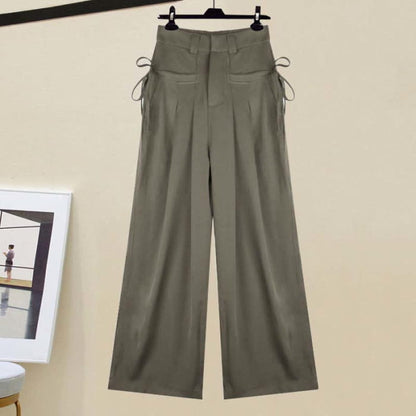 Vintage V-neck Crop Top Draw String Cargo Pants - Brown / M