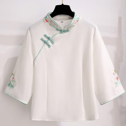 Vintage White Hanfu Buckle Shirt Tassel Skirt - Green / M