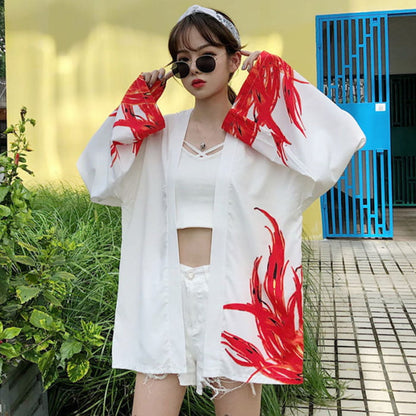 Vivid Phoenix Print Kimono Outerwear Sun Protective