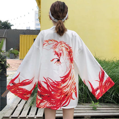 Vivid Phoenix Print Kimono Outerwear Sun Protective