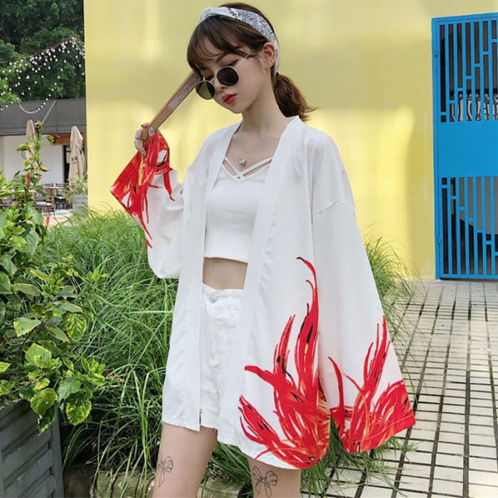 Vivid Phoenix Print Kimono Outerwear Sun Protective