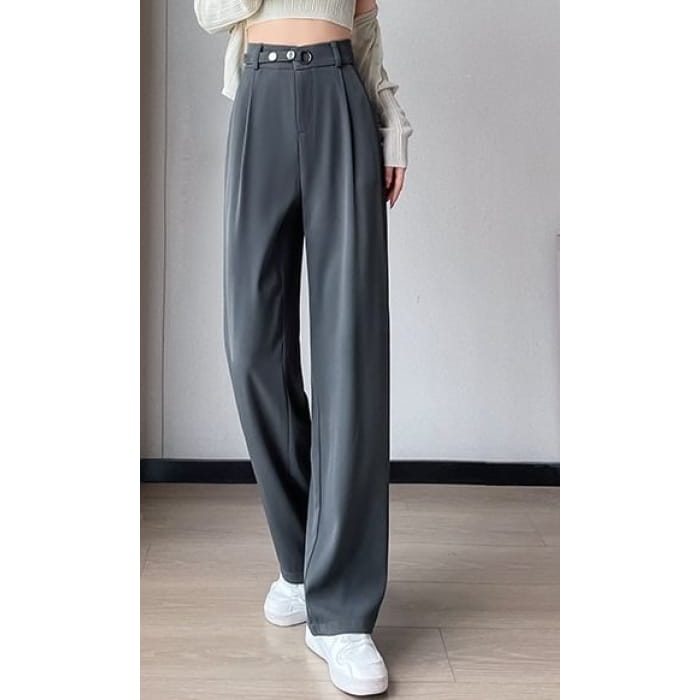 Waist Detail High Straight Leg Slacks