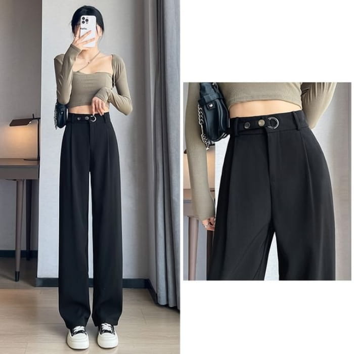 Waist Detail High Straight Leg Slacks