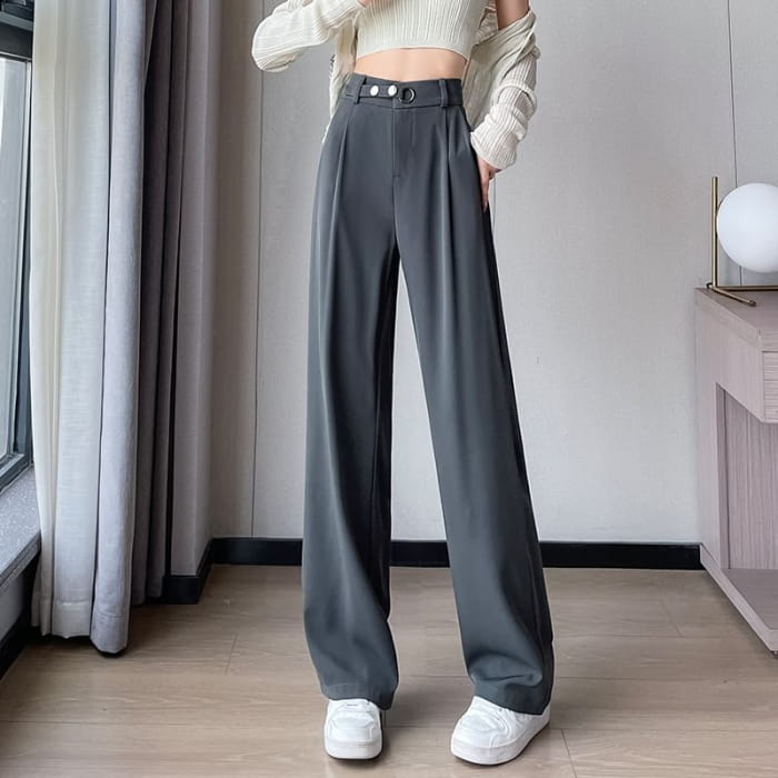 Waist Detail High Straight Leg Slacks