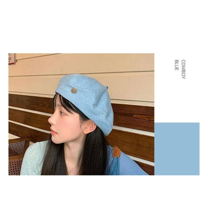 Washed Denim Beret - Hats