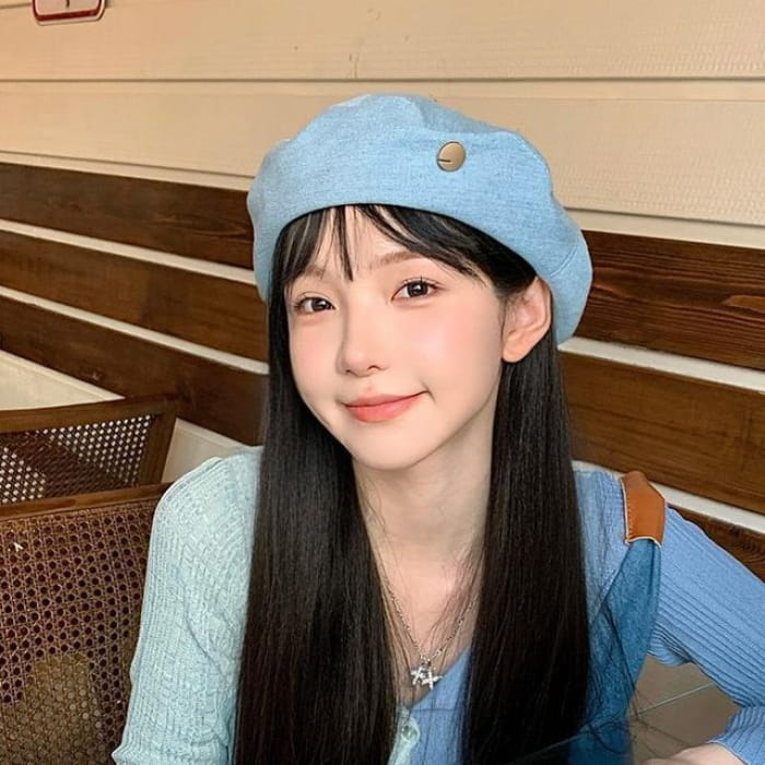 Washed Denim Beret - Light Blue / One Size - Hats