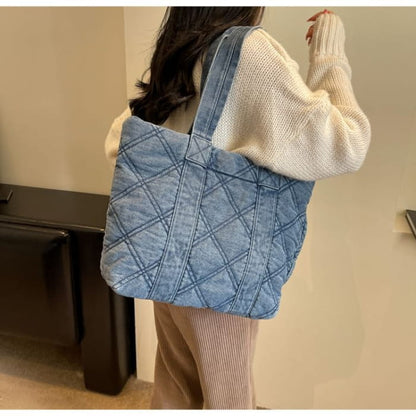 Washed Denim Puffer Tote Bag