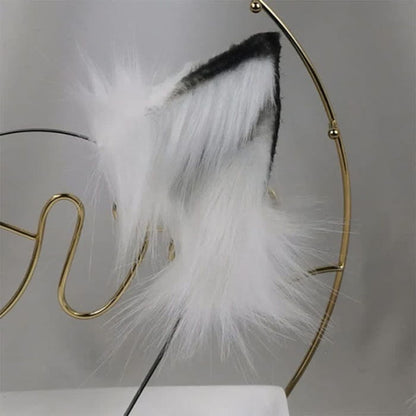 White Furry Fox Ears Tail Headband Accessory