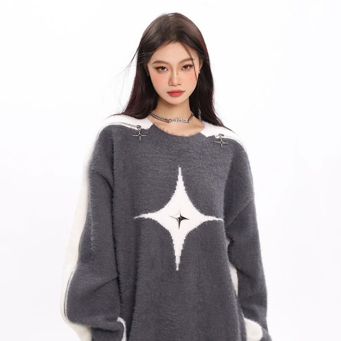 White Star Open-Shoulder Sweater - S / Grey - Sweaters