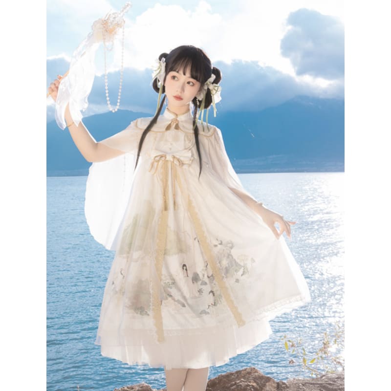 White Tang Dynasty Hanfu Dress - Modern Hanfu