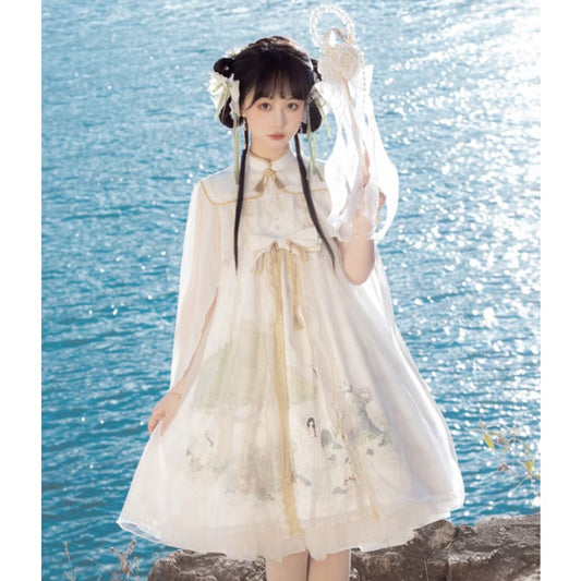 White Tang Dynasty Hanfu Dress - S - Modern Hanfu