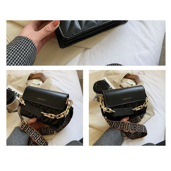 Wide Strap Quilted Chain Crossbody Bag