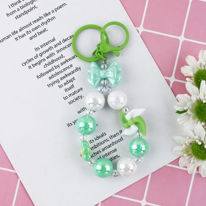 Windmill Faux Pearl Keyring - Q1625-1 - Green & White