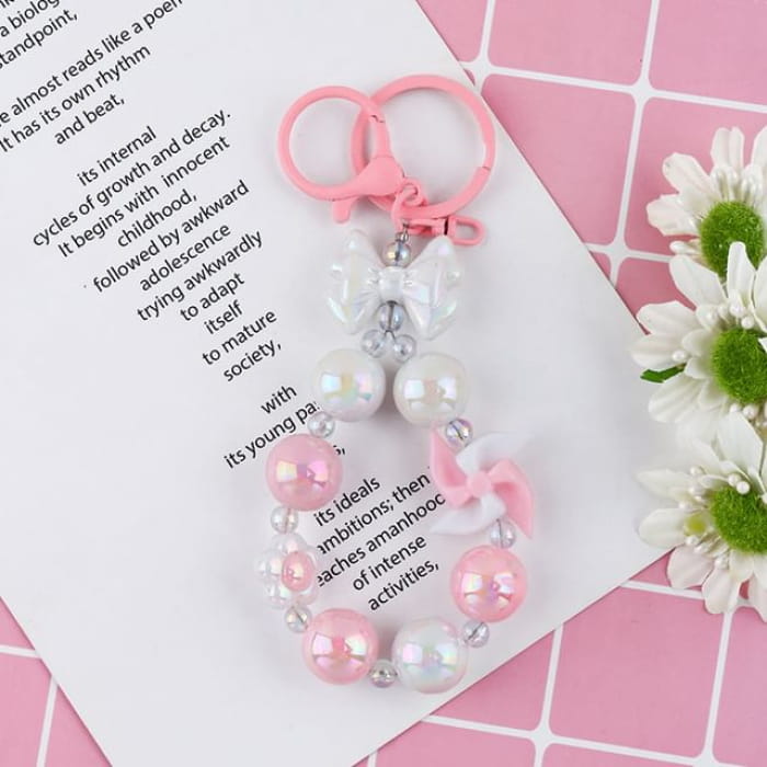 Windmill Faux Pearl Keyring - Q1625-2 - Pink & White