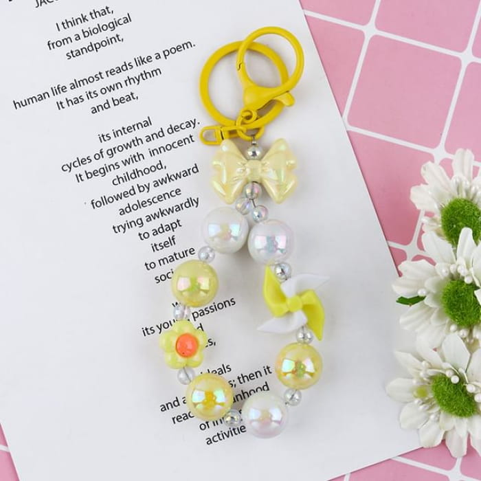 Windmill Faux Pearl Keyring - Q1625-4 - Yellow & White