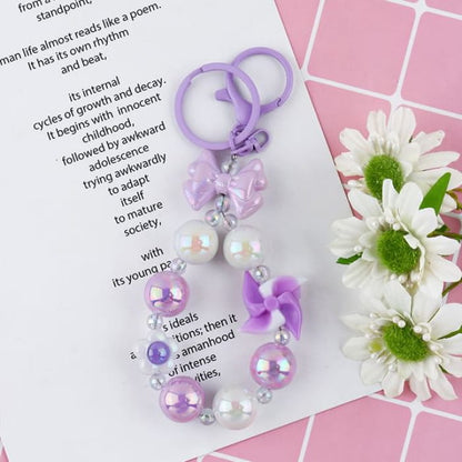 Windmill Faux Pearl Keyring - Q1625-5 - Purple & White