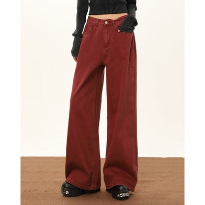 Wine Red Wide-Leg Jeans