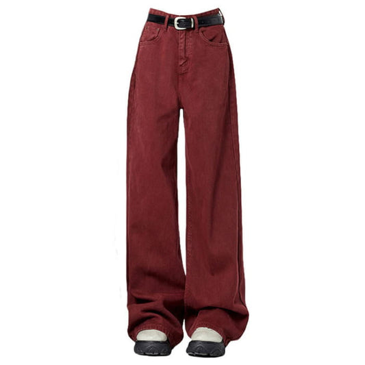 Wine Red Wide-Leg Jeans - S