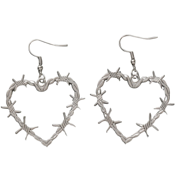 Wire Heart Earrings - Standart / Silver - earrings