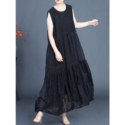 Women Artsy Summer Lace Embroidery Dual-layer Vest Dress