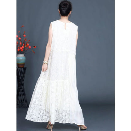 Women Artsy Summer Lace Embroidery Dual-layer Vest Dress