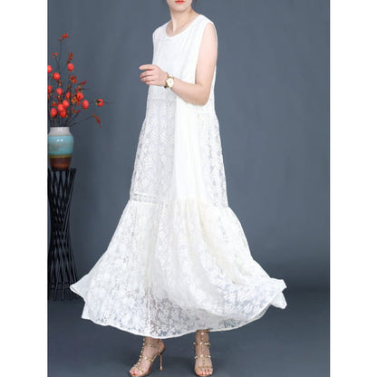 Women Artsy Summer Lace Embroidery Dual-layer Vest Dress