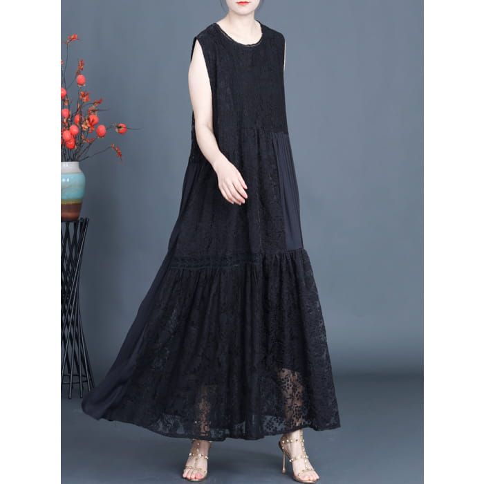 Women Artsy Summer Lace Embroidery Dual-layer Vest Dress