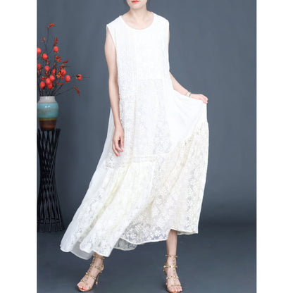 Women Artsy Summer Lace Embroidery Dual-layer Vest Dress