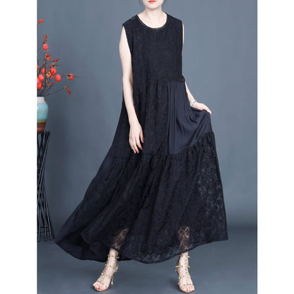 Women Artsy Summer Lace Embroidery Dual-layer Vest Dress