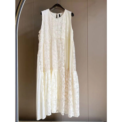 Women Artsy Summer Lace Embroidery Dual-layer Vest Dress