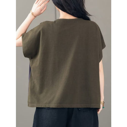 Women Casual Colorblock Cotton Pullover Shirt BN1014 - Tops