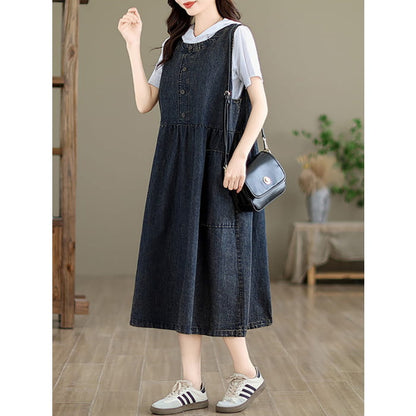 Women Casual Summer Solid Denim Vest Dress BN1012 - Dresses