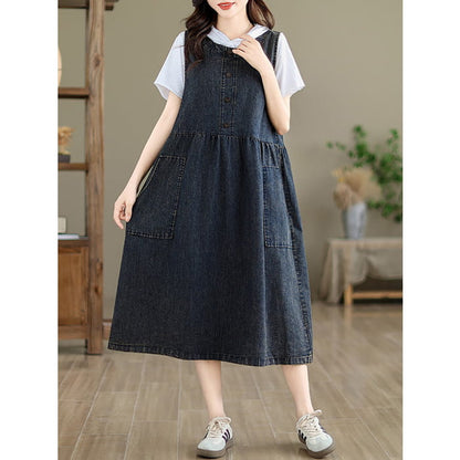 Women Casual Summer Solid Denim Vest Dress BN1012 - Dresses