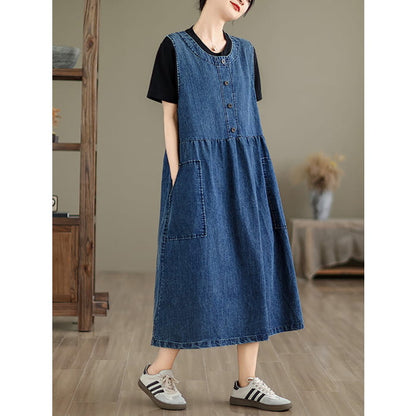 Women Casual Summer Solid Denim Vest Dress BN1012 - Dresses