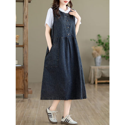 Women Casual Summer Solid Denim Vest Dress BN1012 - Dresses