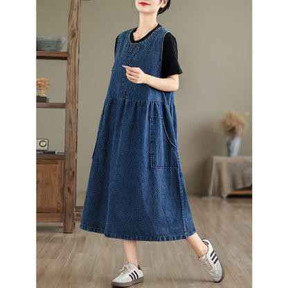 Women Casual Summer Solid Denim Vest Dress BN1012 - Dresses