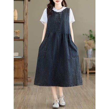 Women Casual Summer Solid Denim Vest Dress BN1012 - Label