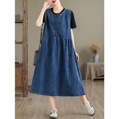 Women Casual Summer Solid Denim Vest Dress BN1012 - Label