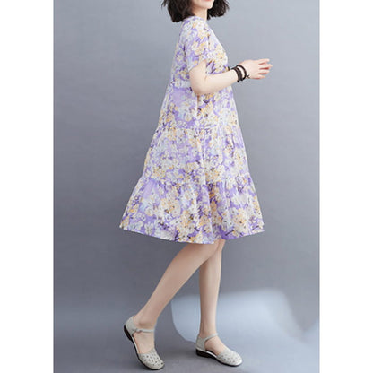 Women Light Purple Patchwork Print Mid Dresses Short