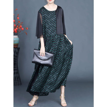 Women Summer Artsy Dot Spliced Loose Maxi Dress BN1044