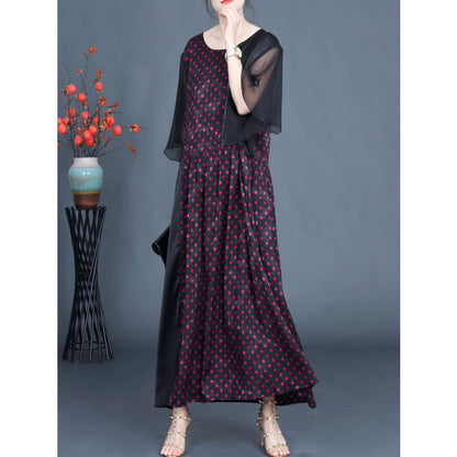 Women Summer Artsy Dot Spliced Loose Maxi Dress BN1044