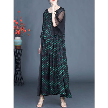 Women Summer Artsy Dot Spliced Loose Maxi Dress BN1044