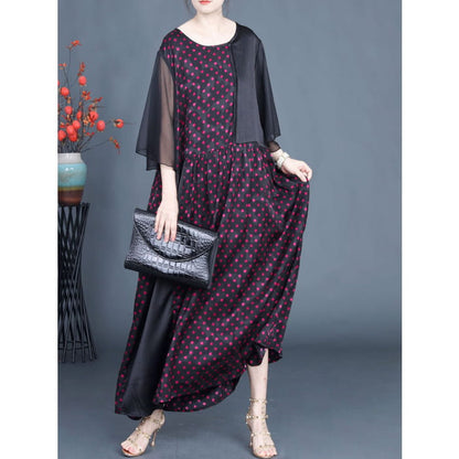 Women Summer Artsy Dot Spliced Loose Maxi Dress BN1044