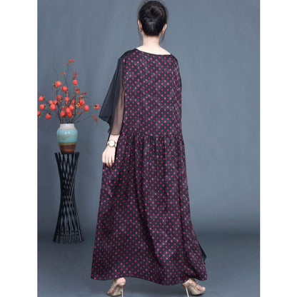 Women Summer Artsy Dot Spliced Loose Maxi Dress BN1044