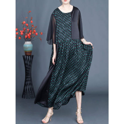 Women Summer Artsy Dot Spliced Loose Maxi Dress BN1044