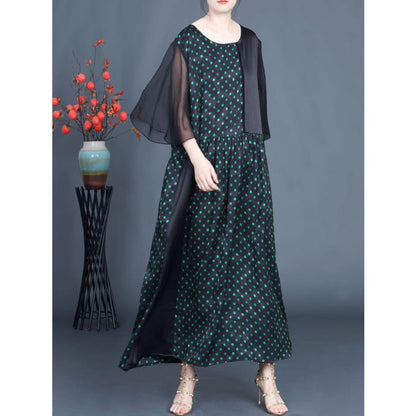 Women Summer Artsy Dot Spliced Loose Maxi Dress BN1044