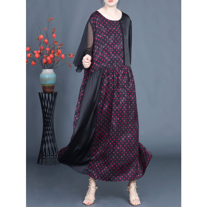 Women Summer Artsy Dot Spliced Loose Maxi Dress BN1044