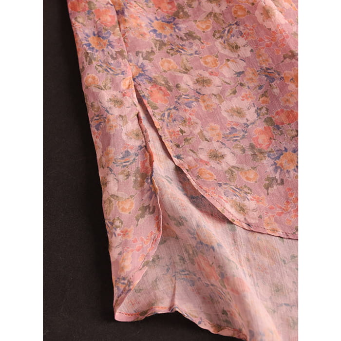 Women Summer Artsy Floral Spliced Ramie Long Shirt BN1007