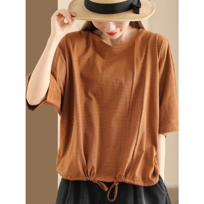 Women Summer Casual Stripe Strap Cotton Shirt BN1043