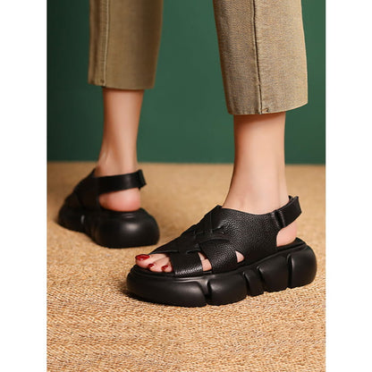 Women Summer Leather Spliced Solid Platform Sandals BN1001